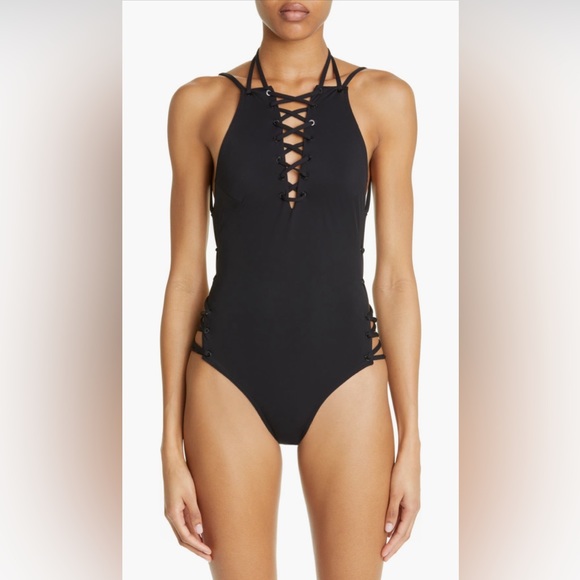 Balenciaga Laced Up One-Piece Swimsuit, Black, Medium, $650 - Picture 1 of 14